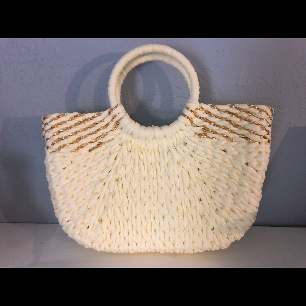Straw Tote with Lurex Detail